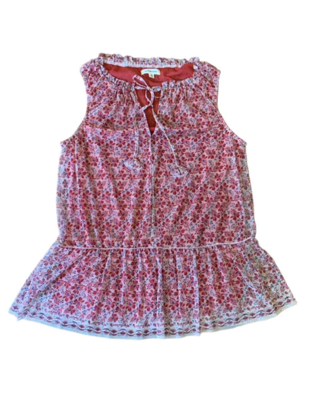 Max Studio Top Small Beige with Red Blue Floral